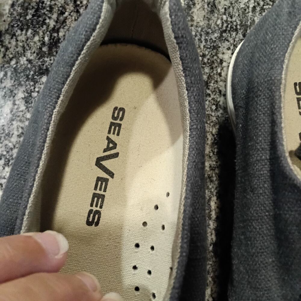 Seavees Hermosa Plimsoll Linen Sneaker Shoes Men's Size 8 Blue Coastal Beach - Picture 2 of 6